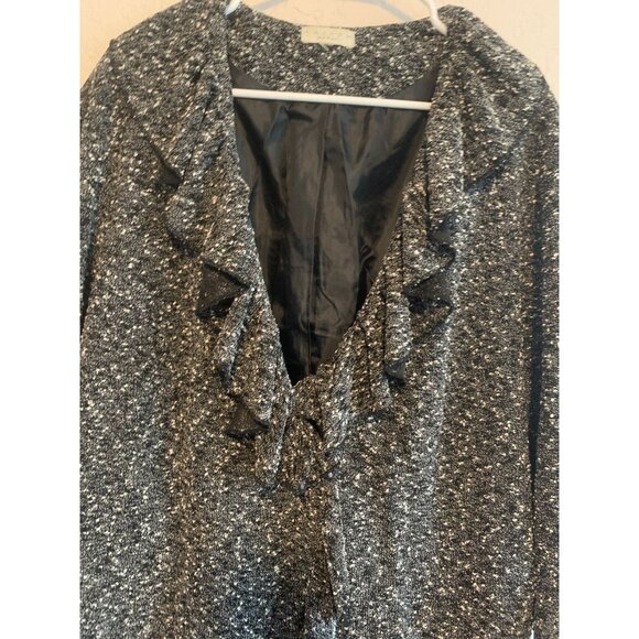 Tweeds Woman Plus Size Black/Grey Ruffled Boxy Business Church Jacket - Picture 2 of 5